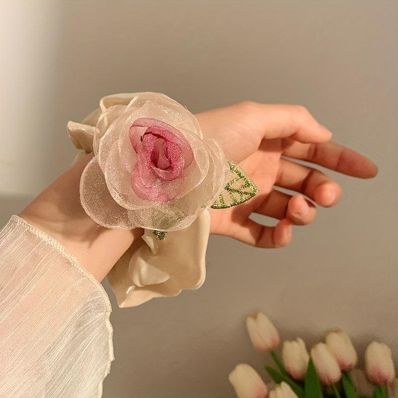 Gradient Flower Hair Tie Rose Mesh Hair Rope Headwear