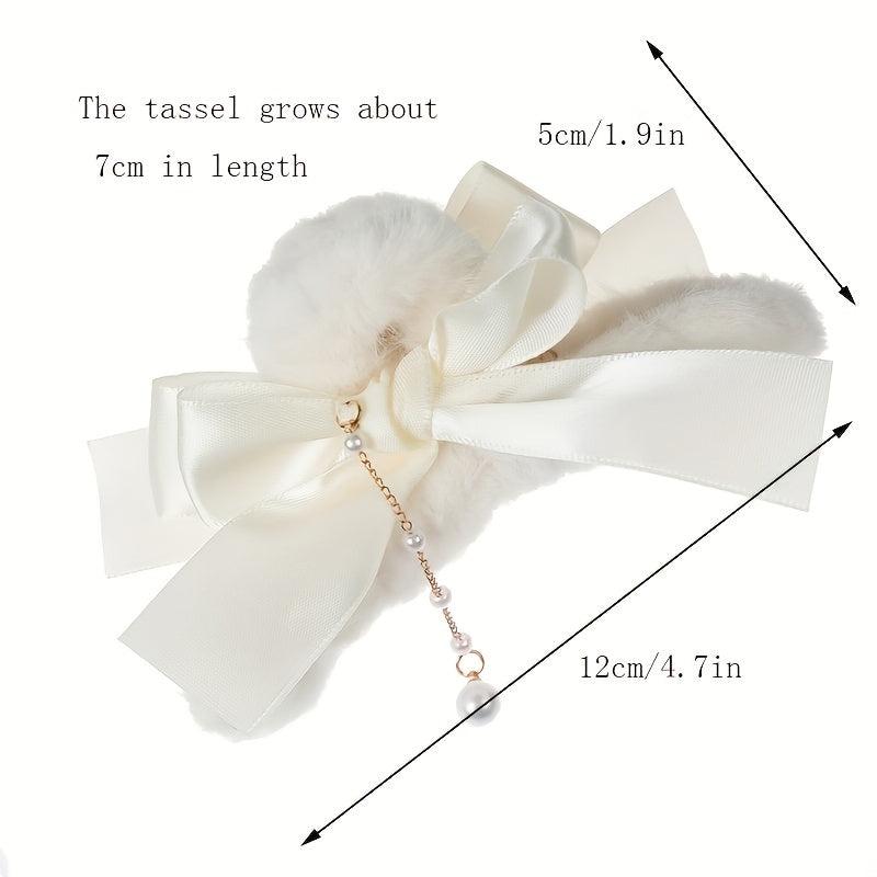 Christmas Style Hair Claw Plush Hair Clip Bowknot Decor Ponytail Holder