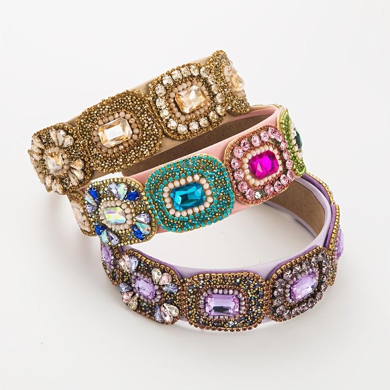 Baroque Rhinestone Headband Hand Sewn Glass Rhinestone Hair Hoop
