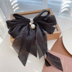 Faux Pearl Yarn Bowknot Hair Claw Large Bowknot Shark Claw Ribbon Hair Accessory