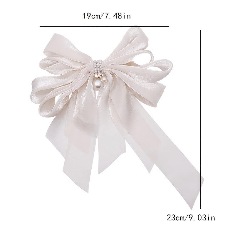 Faux Pearl Yarn Bowknot Hair Claw Large Bowknot Shark Claw Ribbon Hair Accessory