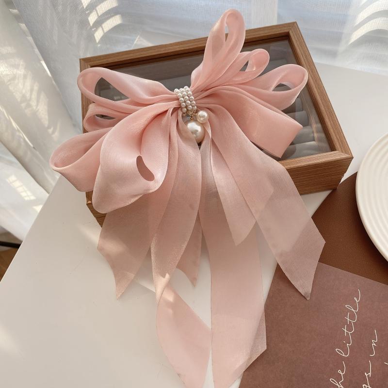 Faux Pearl Yarn Bowknot Hair Claw Large Bowknot Shark Claw Ribbon Hair Accessory