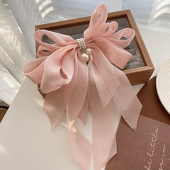 Faux Pearl Yarn Bowknot Hair Claw Large Bowknot Shark Claw Ribbon Hair Accessory