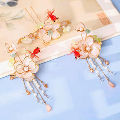 Vintage Flower Leaf Tassel Hairpin Chinese Style Hanfu Hairclip