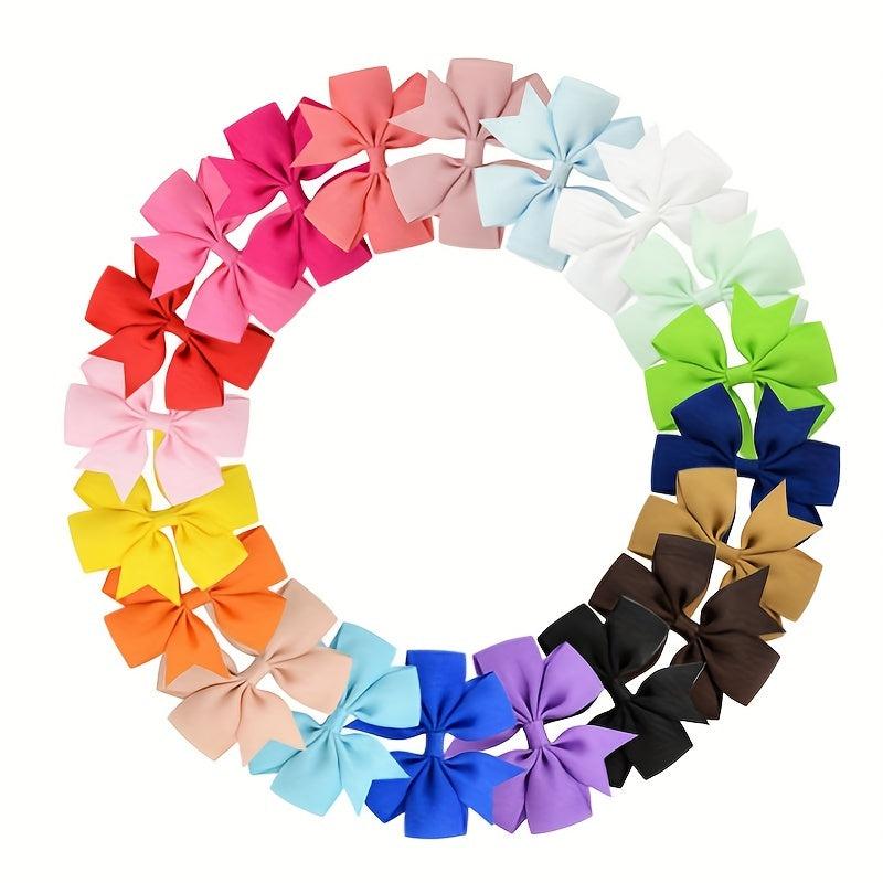 20 Pcs Solid Ribbon Bowknot Hair Clips for Baby Girls Hairpin Barrettes