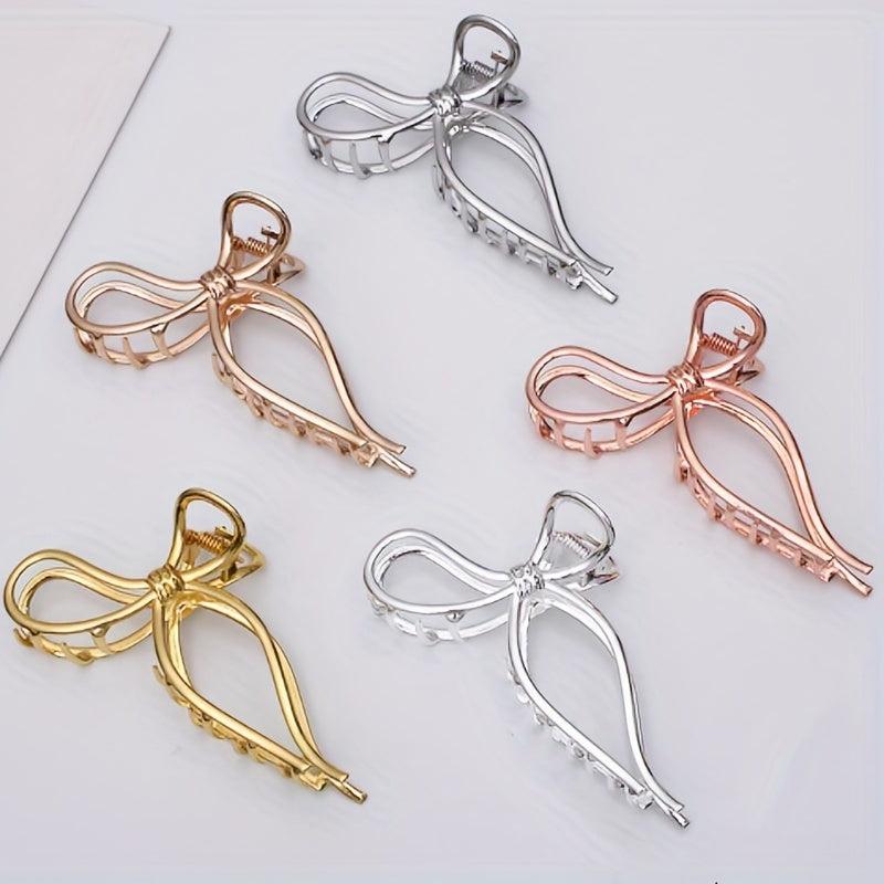 5pcs Metallic Bow Shaped Hair Claw Clip Non-slip Hair Claw for Thick Thin Hair