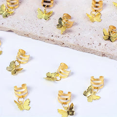 15pcs Golden Dreadlock Hair Ring With Butterfly Tassel Alloy Braids Hair