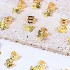 15pcs Golden Dreadlock Hair Ring With Butterfly Tassel Alloy Braids Hair
