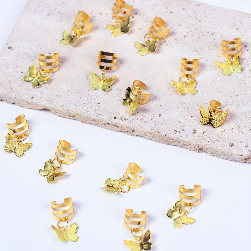 15pcs Golden Dreadlock Hair Ring With Butterfly Tassel Alloy Braids Hair