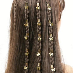 15pcs Golden Dreadlock Hair Ring With Butterfly Tassel Alloy Braids Hair