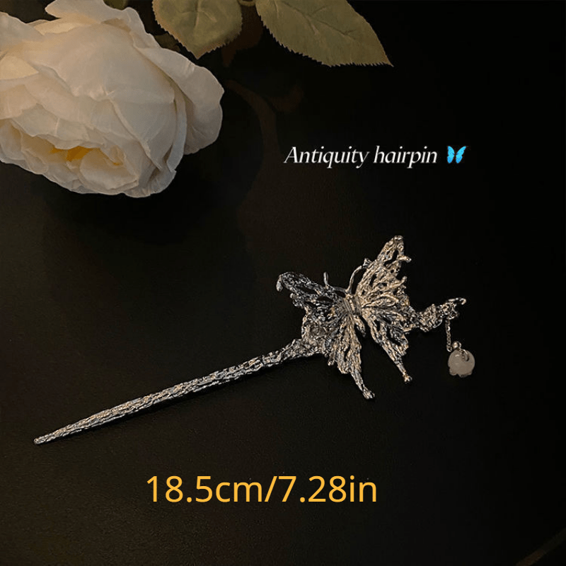 Liquid Metal Butterfly Shape Hairpin Silvery Hair Stick Ponytail Holder
