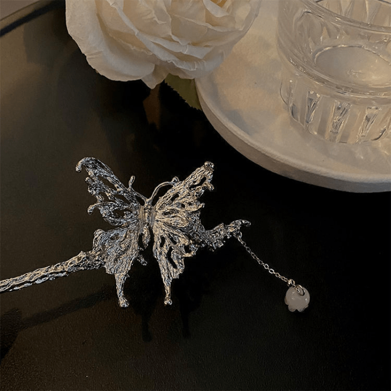 Liquid Metal Butterfly Shape Hairpin Silvery Hair Stick Ponytail Holder