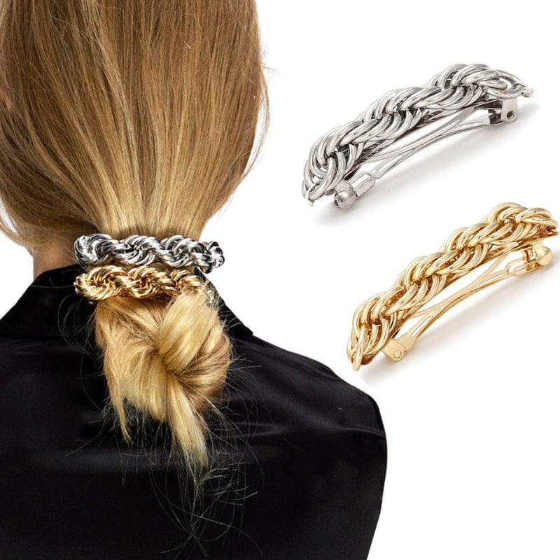 Twisted Punk Hair Clip Golden Silver Geometric Hairpin Chain Barrette