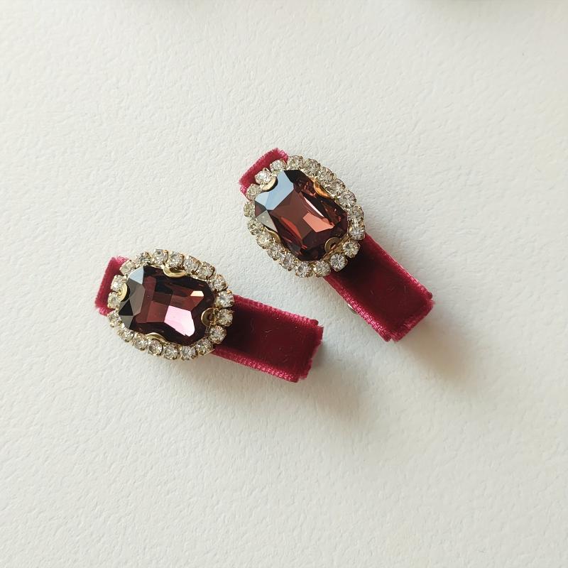 Vintage Velvet Rhinestone Hair Clips Head Jewelry Set