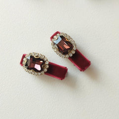 Vintage Velvet Rhinestone Hair Clips Head Jewelry Set