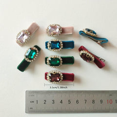Vintage Velvet Rhinestone Hair Clips Head Jewelry Set