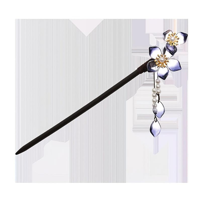 Vintage Chinese Hair Chignon Tassel Hair Pin Traditional Flowers Hair Fork