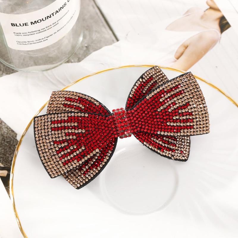 Double Layer Bow Rhinestone Hair Clip Metal Retro Barrette Hairpin