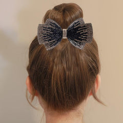 Double Layer Bow Rhinestone Hair Clip Metal Retro Barrette Hairpin
