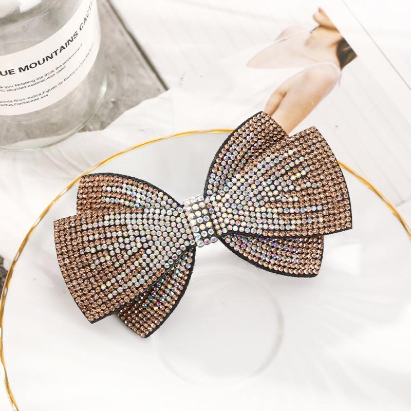 Double Layer Bow Rhinestone Hair Clip Metal Retro Barrette Hairpin