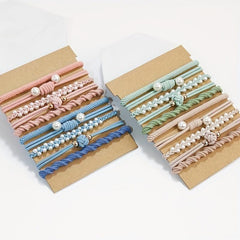 Boho Bracelet Hair Tie Elastic Hair Rope Faux Pearl Hair Ring Spiral Pattern