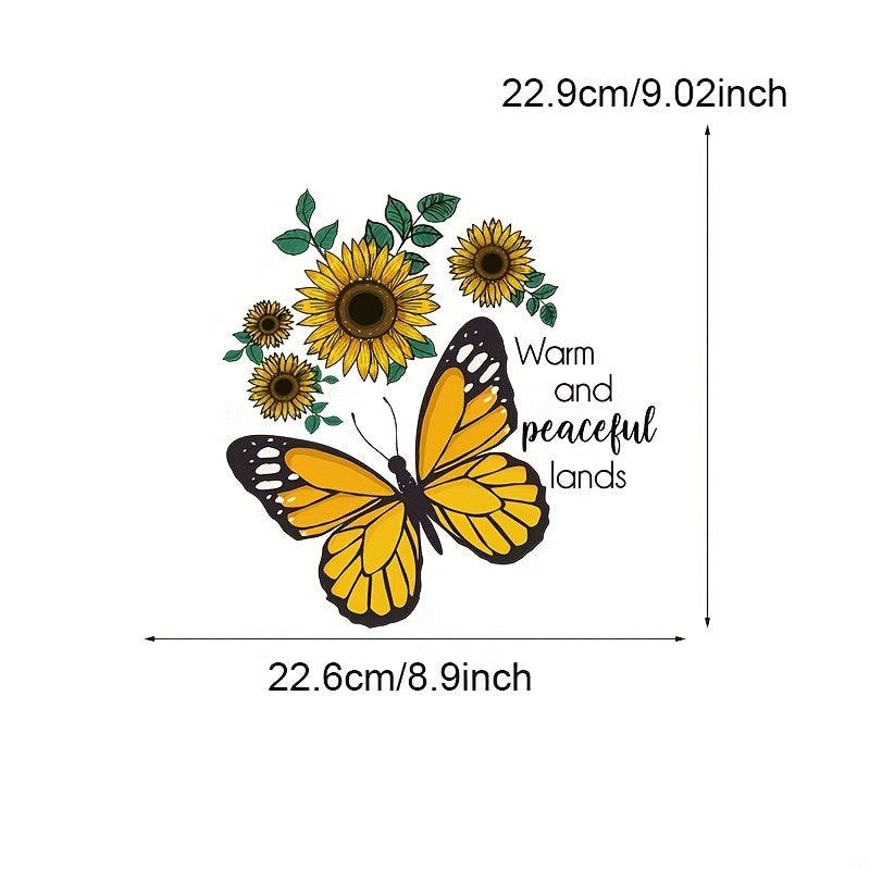 4pcs Butterfly Sunflower Iron-on Heat Transfer Stickers DIY Clothing T Shirt