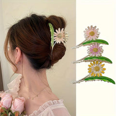 Enamel Painted Flower Hair Claw Shark Claw Large Hair Accessories