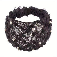 Faux Pearl Wide Brim Elastic Headband Women's Non-Slip Hair Cover