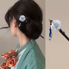 Ancient Style Flower Petal Hairpin Chinese Wooden Hair Stick Ponytail Holder