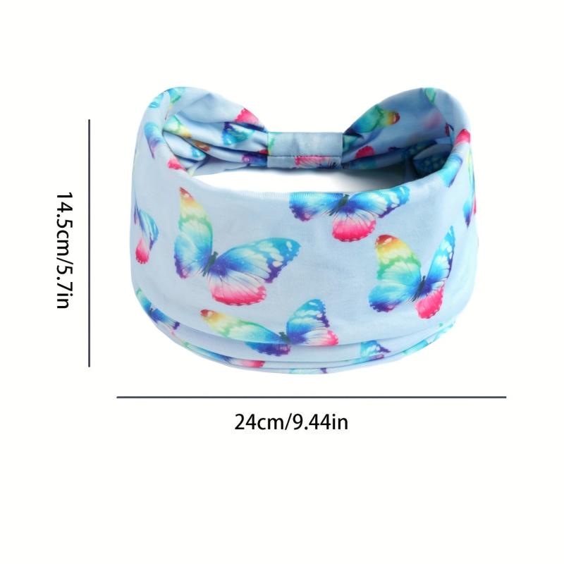 Colorful Butterfly Print Headband Sports Turban Stretchy Hairband