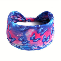 Colorful Butterfly Print Headband Sports Turban Stretchy Hairband