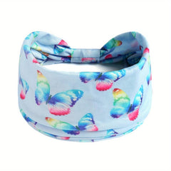 Colorful Butterfly Print Headband Sports Turban Stretchy Hairband