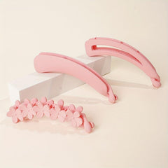 3pcs Peach Pink Frosted Banana Clips Hair Accessories