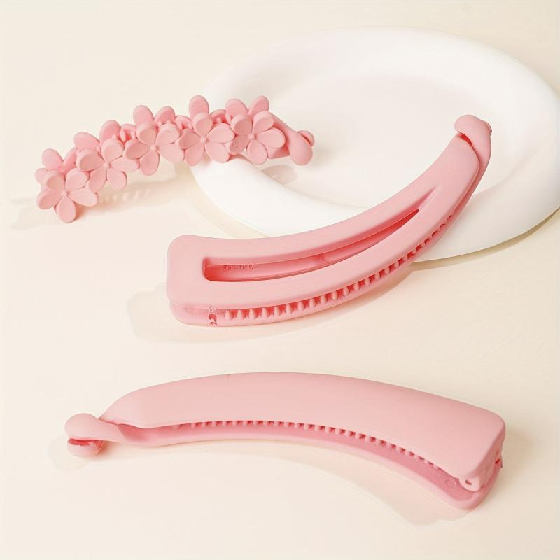 3pcs Peach Pink Frosted Banana Clips Hair Accessories