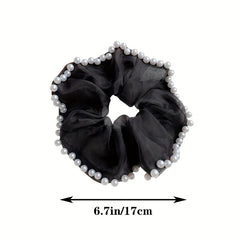 Organza Scrunchies Hair Tie with Faux Pearl Brim Elastic Ponytail Holder
