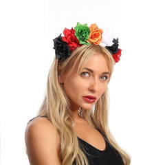 Colorful Rose Flower Headband Skull Pattern Punky Style Hair Band