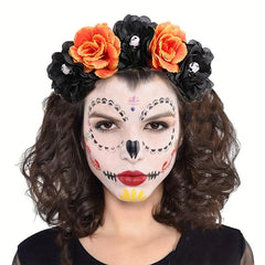 Colorful Rose Flower Headband Skull Pattern Punky Style Hair Band