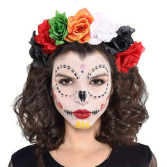 Colorful Rose Flower Headband Skull Pattern Punky Style Hair Band