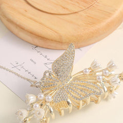 Faux Pearl Flower Hair Claw with Tassel Butterfly Hair Clip