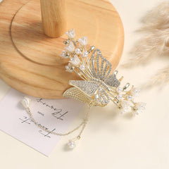 Faux Pearl Flower Hair Claw with Tassel Butterfly Hair Clip