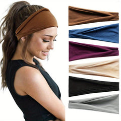 6pcs Solid Headband Criss Cross Head Hoop Stretchy Sports Sweatband