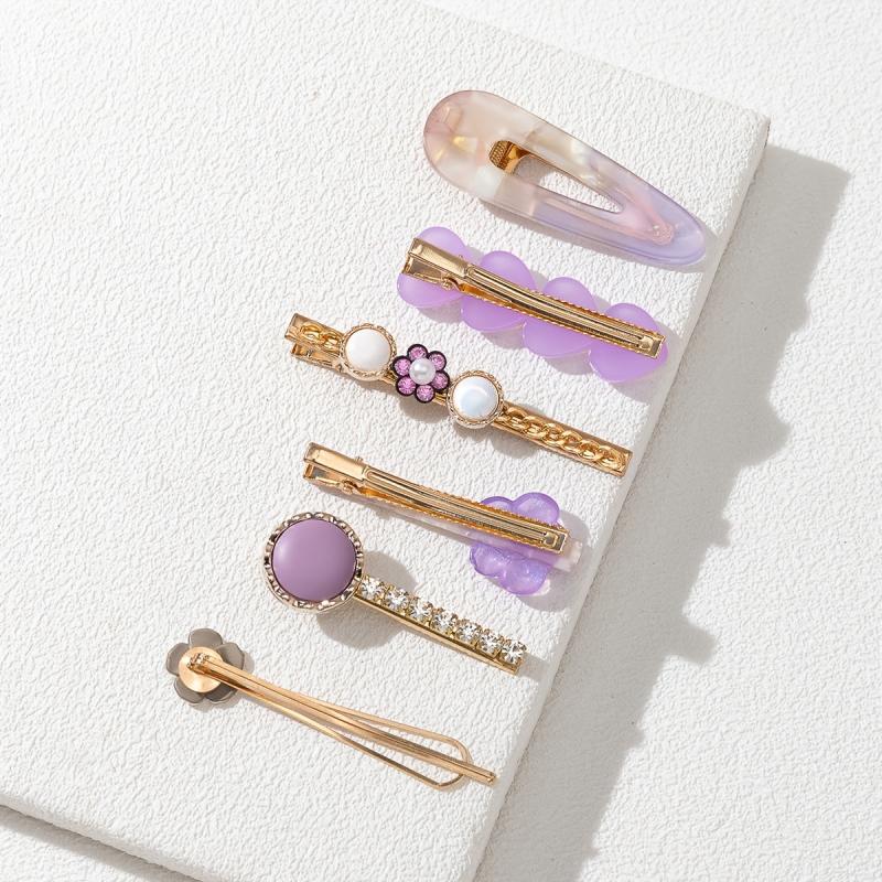 6pcs Purple Rhinestone Hair Clip Metal Barrette Hair Accessories