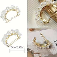 2pcs Faux Pearl Barrette Cuff Hair Clip For Women Girls