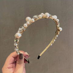 Faux Pearl Rhinestone Headband Two Layer Headdress Hair Accessories