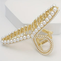 Large Faux Pearl Hair Claw for Women Girls