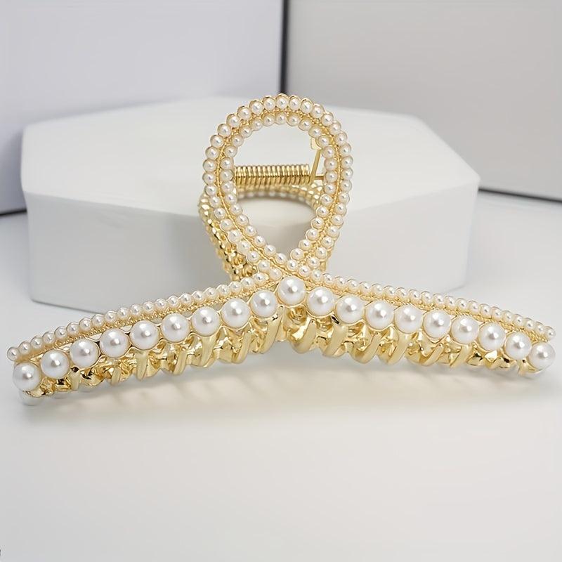 Large Faux Pearl Hair Claw for Women Girls