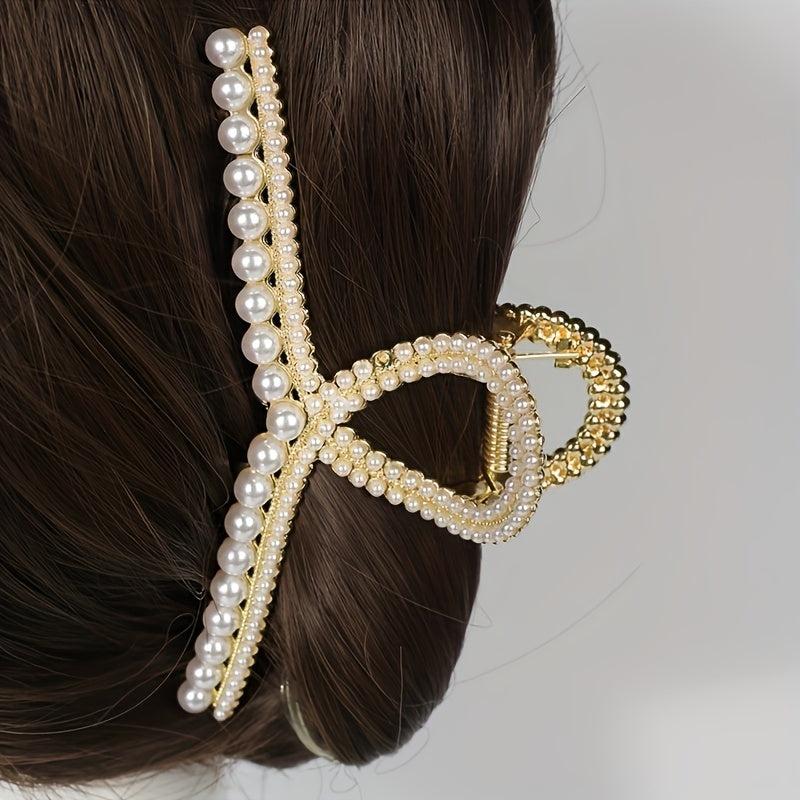 Large Faux Pearl Hair Claw for Women Girls