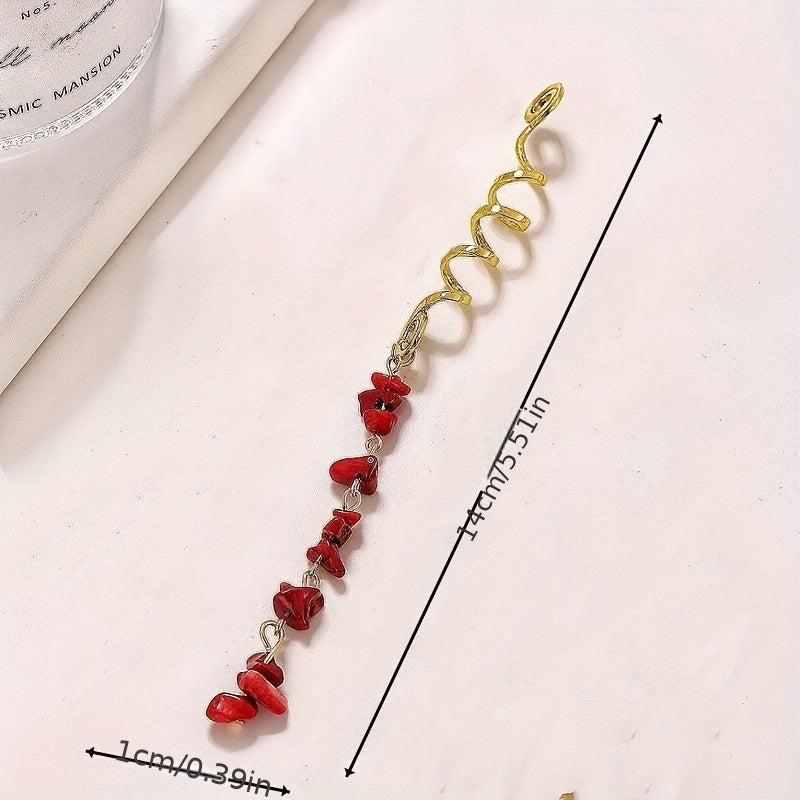 Braided Hair Ring Natural Stone Pendant Vintage Accessories