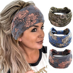 Boho Headband Wide Brimmed Hair Scarf Floral Elastic Turban