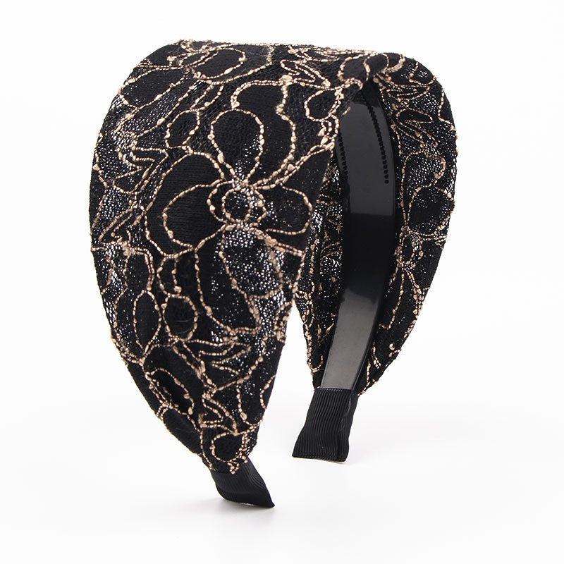 Wide Lace Hairband Embroidery Flower Retro Headband Elastic Hairbands